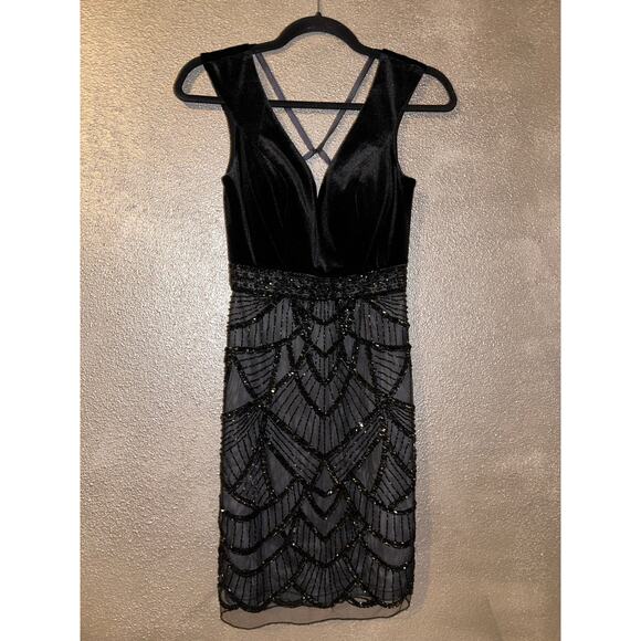 Tiffany Homecoming Prom New Years Black Sequin Beaded #27222 Cocktail Dress - Picture 4 of 7